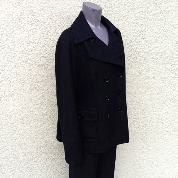 CALVIN KLEIN (USA) LADIES BLACK DOUBLE-BREASTED WOOL BLEND LUXURY PEACOAT - Picture 5 of 17